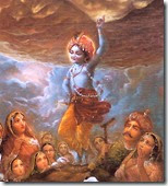 [Krishna lifting Govardhana Hill]