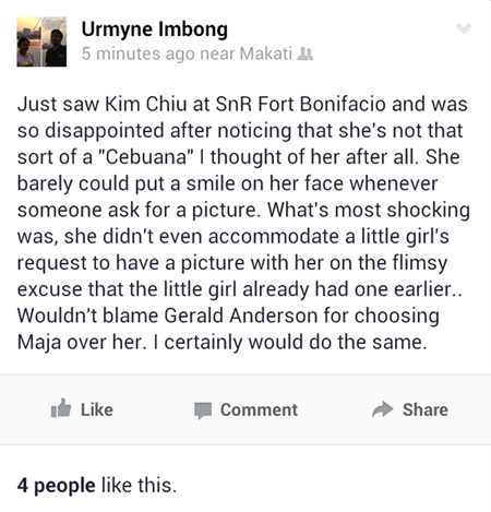 Kim Chiu snubs a fan