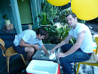 Everyone pitched in with clean-up. Here, a couple of friends do dishes after the big day.