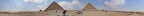 Panorama of the Giza Pyramids (from left to right Queens' Pyramids, Menkaure’s Pyramid, Khafre’s Pyramid, Khufu’s Pyramid, and Queen Hetephere's Tombs)