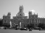 View across the Plaza de Cibeles at the Palacio de Communicaciones in Madrid.