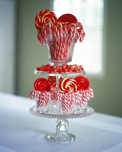 I love this display of different sizes of candy canes! A great centerpiece for your table.