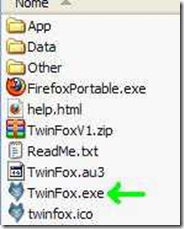 Eseguibile TwinFox.exe per avviare Firefox portable