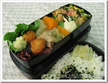 カツとじと野菜の煮物弁当(2012/02/01)