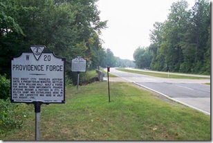 Providence Forge marker with Forge Bridge marker W-19 along U.S. Route 60