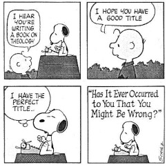 c0 Peanuts Cartoon - Snoopy is writing a book on theology.