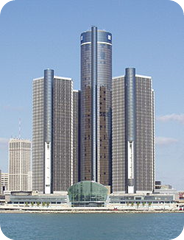 Renaissance Center, atualmente o maior arranha-céus de Detroit, é a sede mundial da GM.