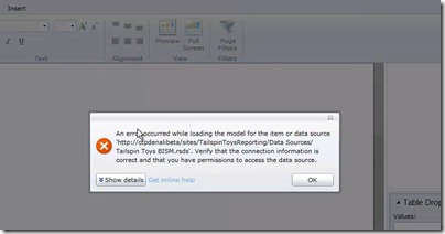 2 First time error when opening Project Crescent report