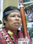 José Gualinga, Sarayaku President 'Our presence here is to demonstrate that even in the 21st Century, there are violations of the human rights of indigenous peoples.  We want to show that indigenous peoples, like Sarayaku, are demanding the real face of justice.  Our objective here is to establish norms that respect the rights of the first peoples in Ecuador and all of the Latin American continent.' Photo: Andrew Miller / Amazon Watch