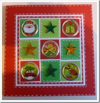 Bright Red Christmas Card, Christmas Colours Christmas Card. Nine Square Christmas Card. Faux Stitching Bright Red Christmas Card, Christmas Colours Christmas Card. Nine Square Christmas Card. Faux Stitching
