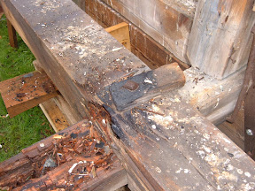 The timbers that had been added to the base of the pire had been sistered with timbers of equal size when the rubber membrane was added.  The new timbers were almost as rotten as the timbers of the original spire base.
