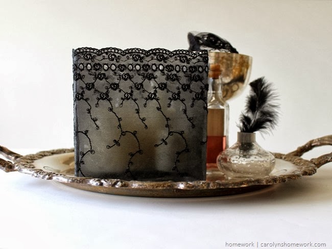 Black Lace Decoupage Votive for Halloween via homework | carolynshomework.com