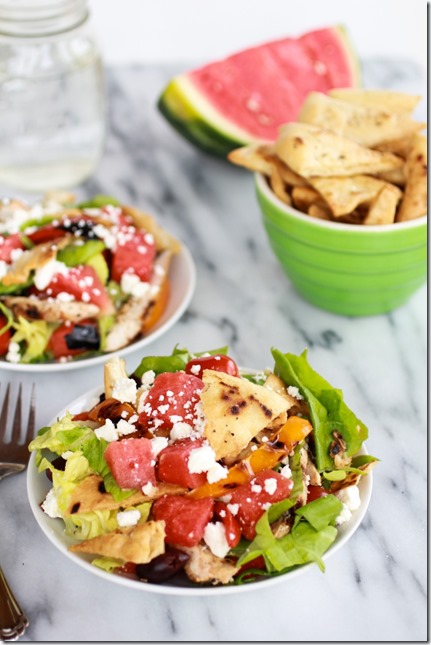 Chicken-Gyro-Salad-with-Homemade-Pita-Chips-Watermelon-and-Feta-2
