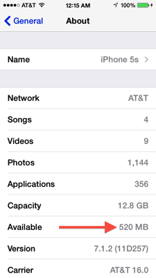 Ios8 only 520MB free