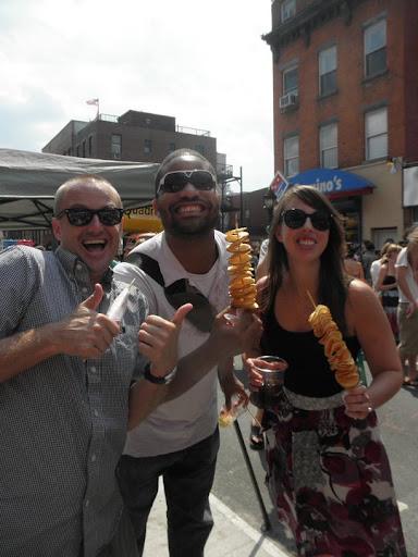 Smiling festval-goers.