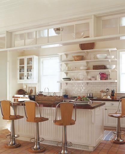 Great details: bracketed shelving and pale terra-cotta tile. Great details: bracketed shelving and pale terra-cotta tile.