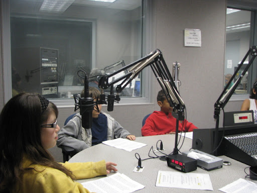 Rountree students prepare to record their news update.