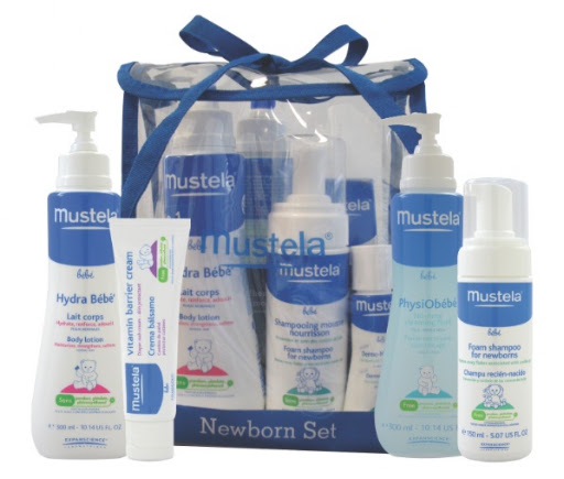 Mustela Newborn Essentials Set including Foam Shampoo, PhysiObébé Cleanser, Hydra-Bébé Lotion and Vitamin Barrier Cream ($39, mustelausa.com)