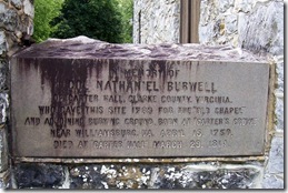 Memorial Stone to Col. Nathaniel Burwell next to the chapel.