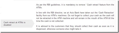 Axis Bank Cash Retraction Facility