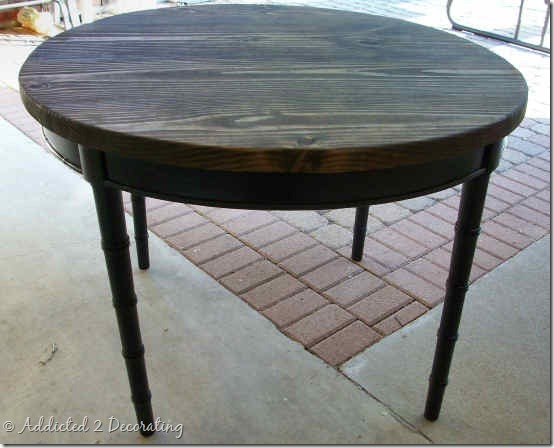 DIY table with stained top and black base