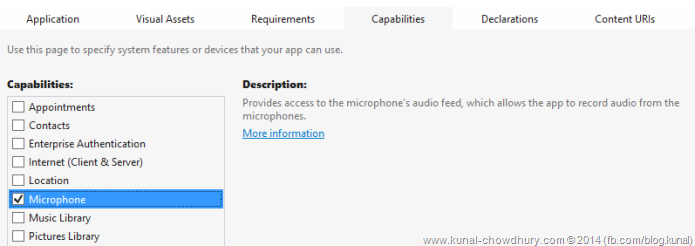 How to enable the Microphone capability in your WP8.1 app