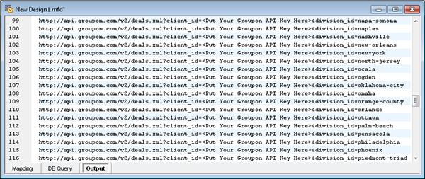 List of Groupon /deals queries generated by Altova MapForce