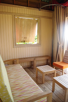 Inside the cabana there is plenty of seating.