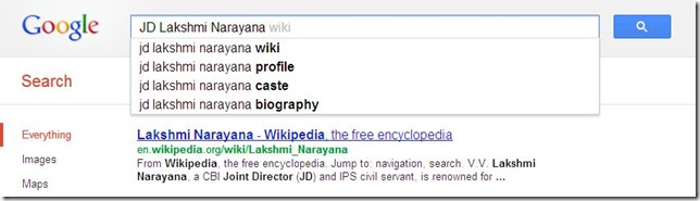 JD Laksmi Narayana Caste Search