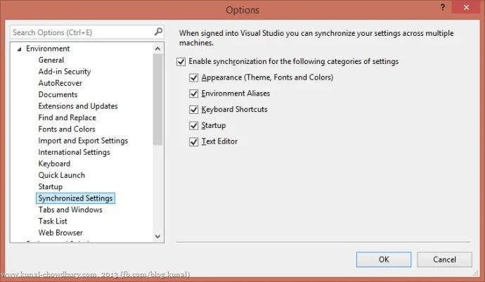 Synchronized Settings in Visual Studio 2013