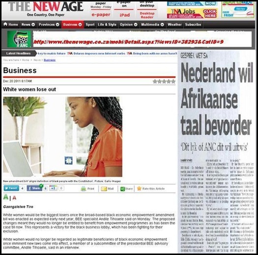WHITE WOMEN LOSE OUT ARTICLE ANC PAPER NEW AGE CROWS VICTORY JAN62011