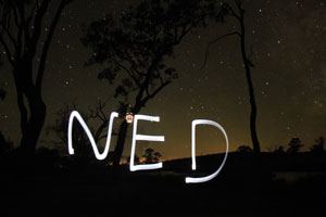 Ned light painting poorly with his mobile phone