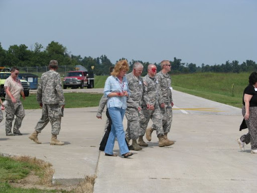 Actors played the role of injured flight crew and passengers walk out to the plane for the drill.
