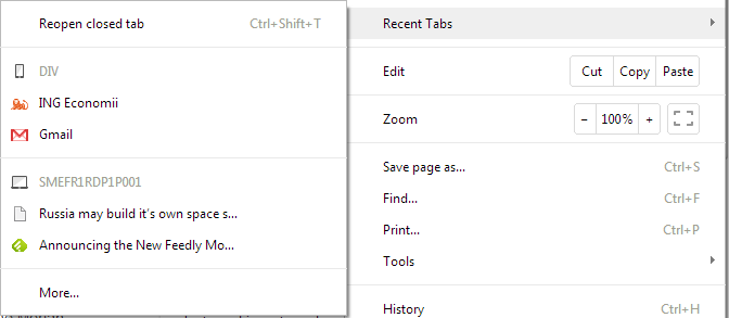 Google Chrome 27 Recent Tabs Google Chrome 27 Recent Tabs