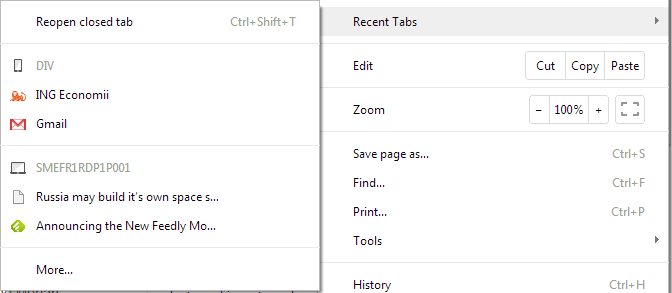 Google Chrome 27 Recent Tabs