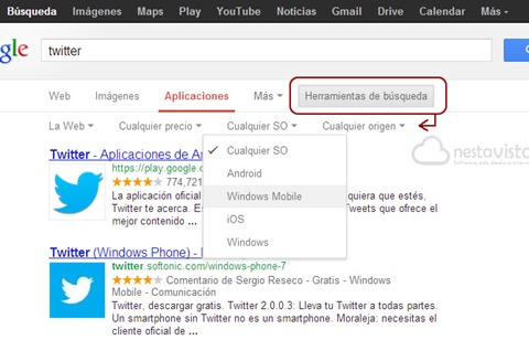 Activando detalle de busqueda en Aplicaciones de Google