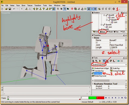 Select a bone and Rotate Key in Skeletal Animation tools Select a bone and Rotate Key in Skeletal Animation tools