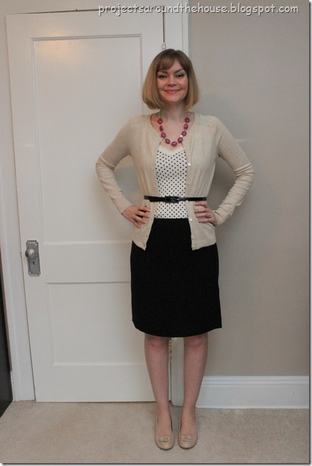 oatmeal and black with polka dots