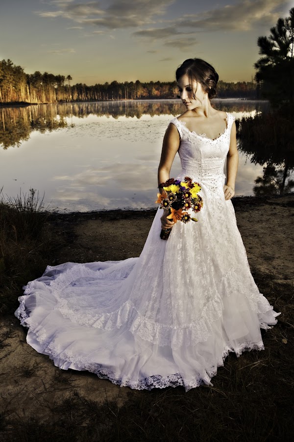 by Cody Miller - Wedding Bride ( clouds, water, beautiful, romantic, lake, romance, love, bridal, dawn, fog, wedding, mother's gown, bride, generation )