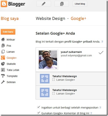 menu Google plus Dashboard blogger