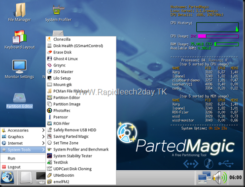 Download Parted Magic V11.12.30 with Programs 2012 – The Linux Live CD/USB Partitioning Free Tool - no install required