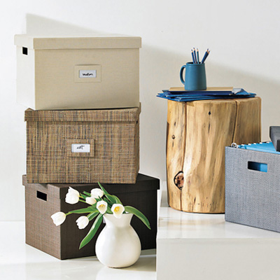 Keep notices, forms, homework, and artwork organized in a file box that’s pretty enough to display. Store Home Office Storage File Box, $52, westelm.com [photo courtesy of West Elm]