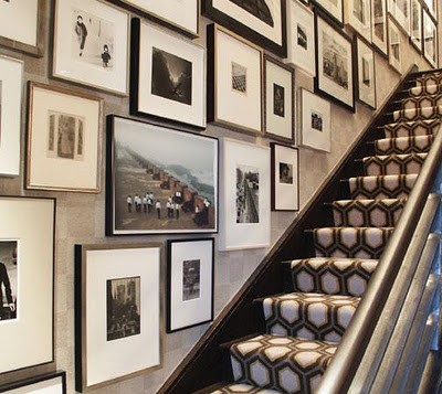 I love this gallery wall on the stairway—it is a good use of the space and it is nice that all of the images are black and white.  http://pinterest.com/pin/50243352062552314/