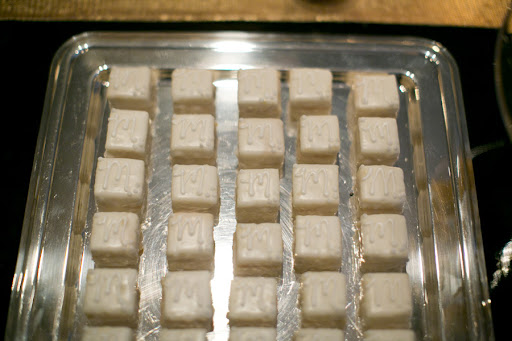 Even the petit fours by One Girl Cookies had little initials inscribed on them!