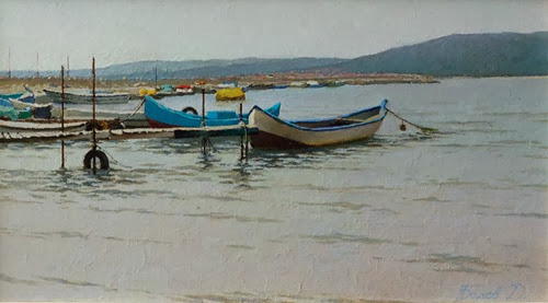 Byala oil painting landscape with boats artist Daniil Belov