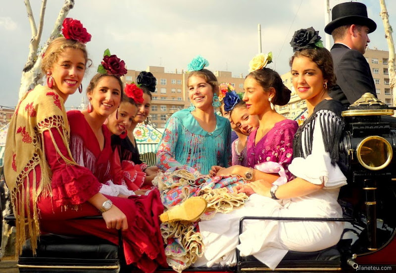 Women wears traditional flamenco and gypsy dresses Women wears traditional flamenco and gypsy dresses