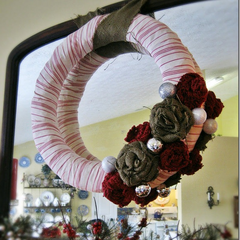 French Ticking and Burlap: My Christmas Wreath