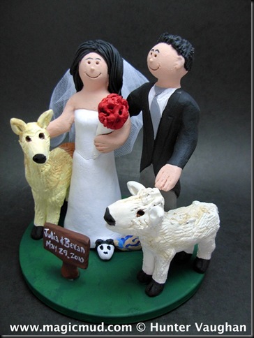 Bride and Groom With Pets Wedding Cake Topper