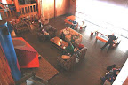 The lodge features a large main hall with fireplace.