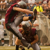 Montana Grizzlies Sam Gratton (8) and Chris Lider (87) successfully kick a field goal following a 2nd quarter touchdown.  Washington-Grizzly Stadium in Missoula, MT, Sept. 22nd, 2012.
